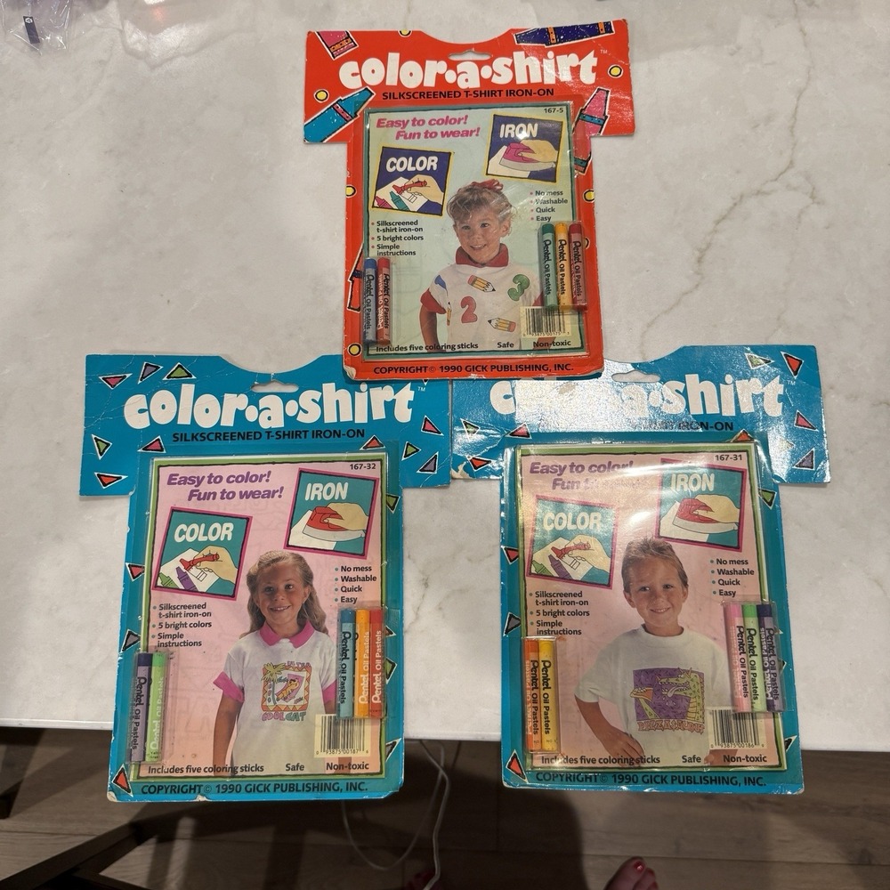 Silk Screen T Shirt Iron On Gick Publishing "Color-a-Shirt" 1990-Set Of 3